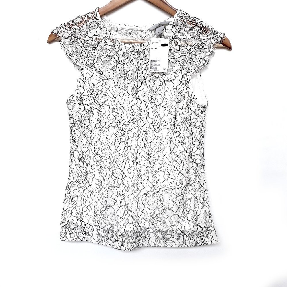 NWT H&M Cap Sleeve Scoop Neck Floral Lace Blouse